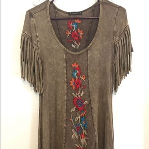 Acid wash tassel dress